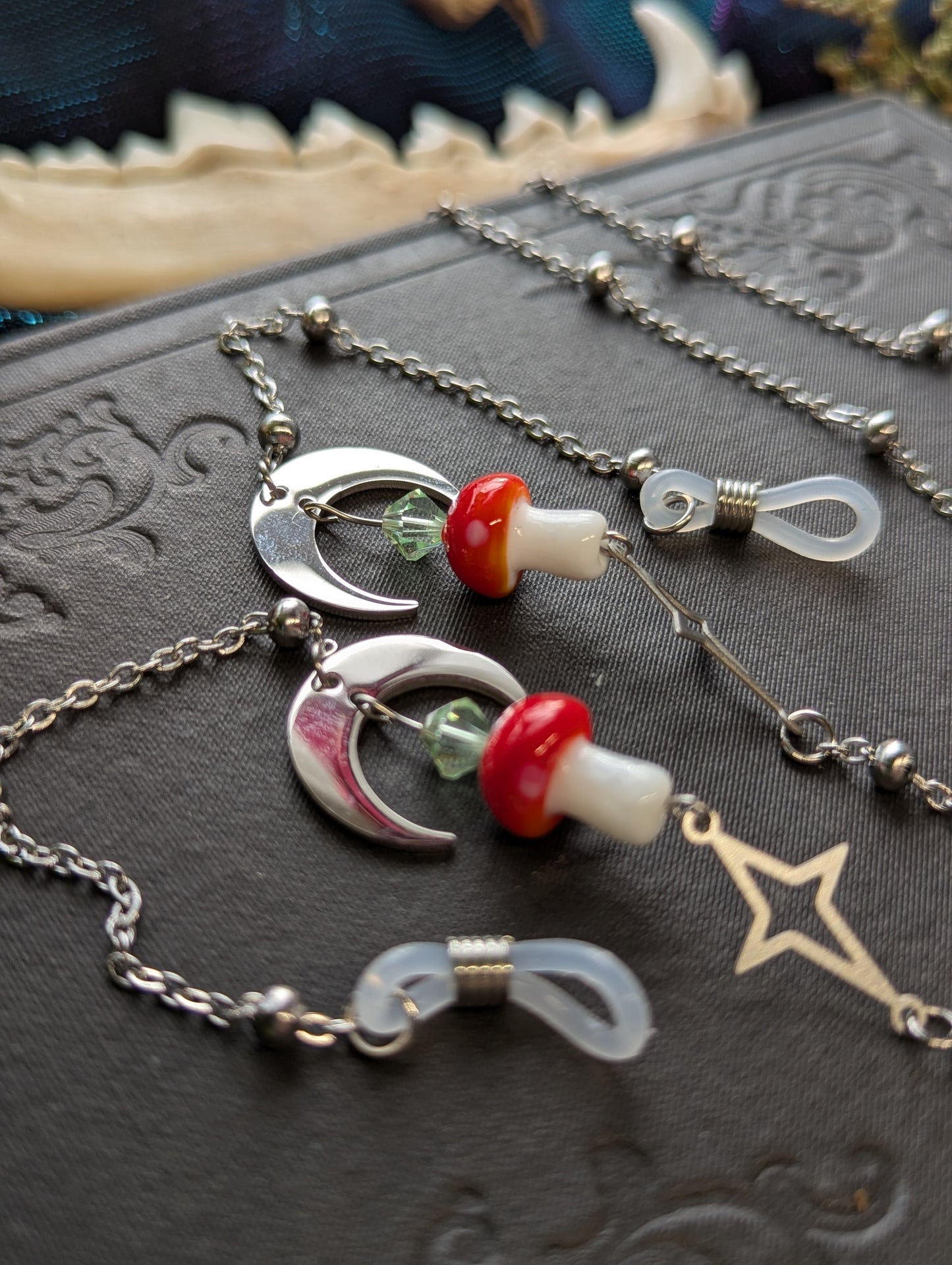 Glass Mushroom & Crystal Eyeglasses Chain