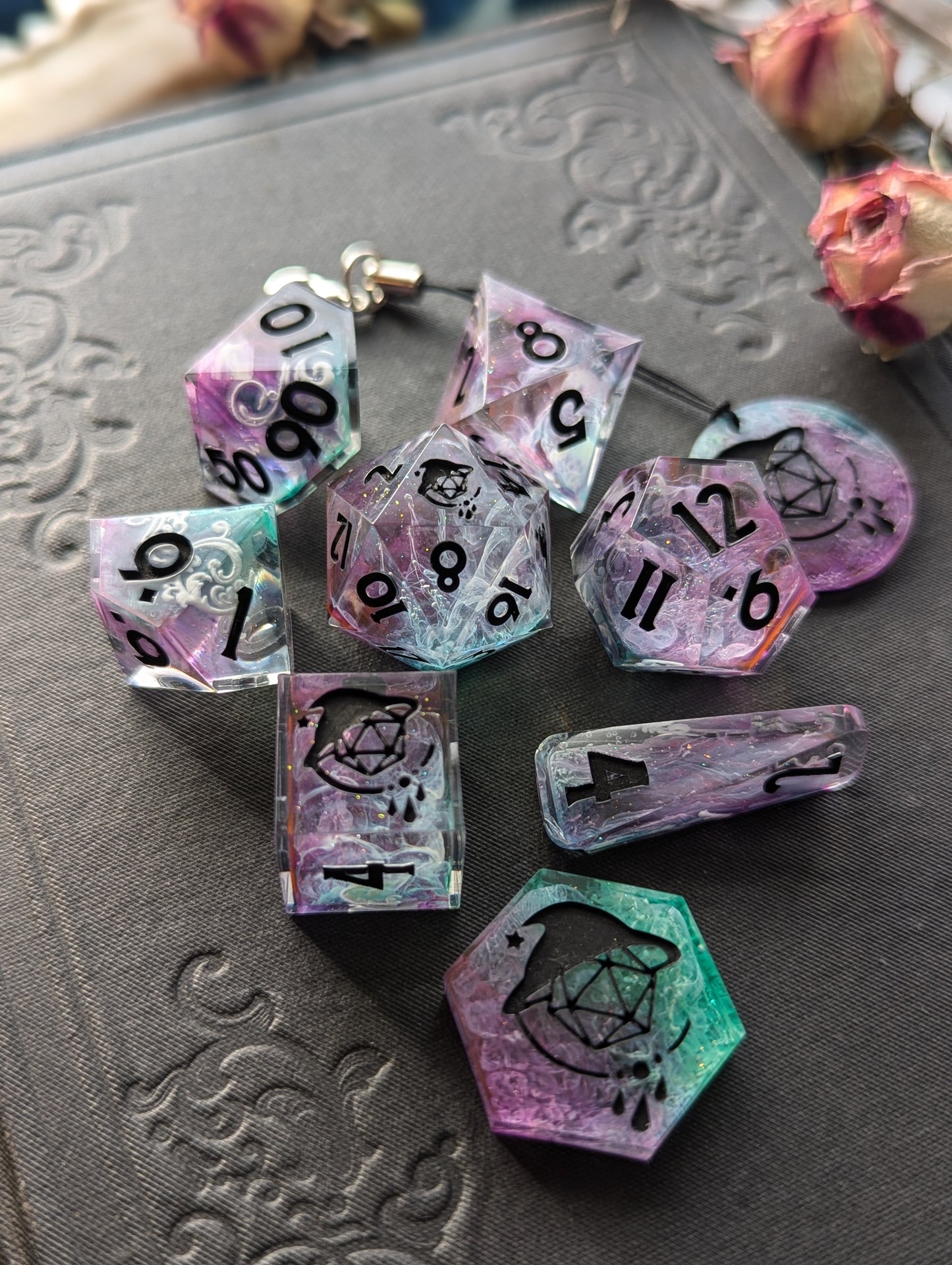 Rainbow Fluorite Handmade Dice Set