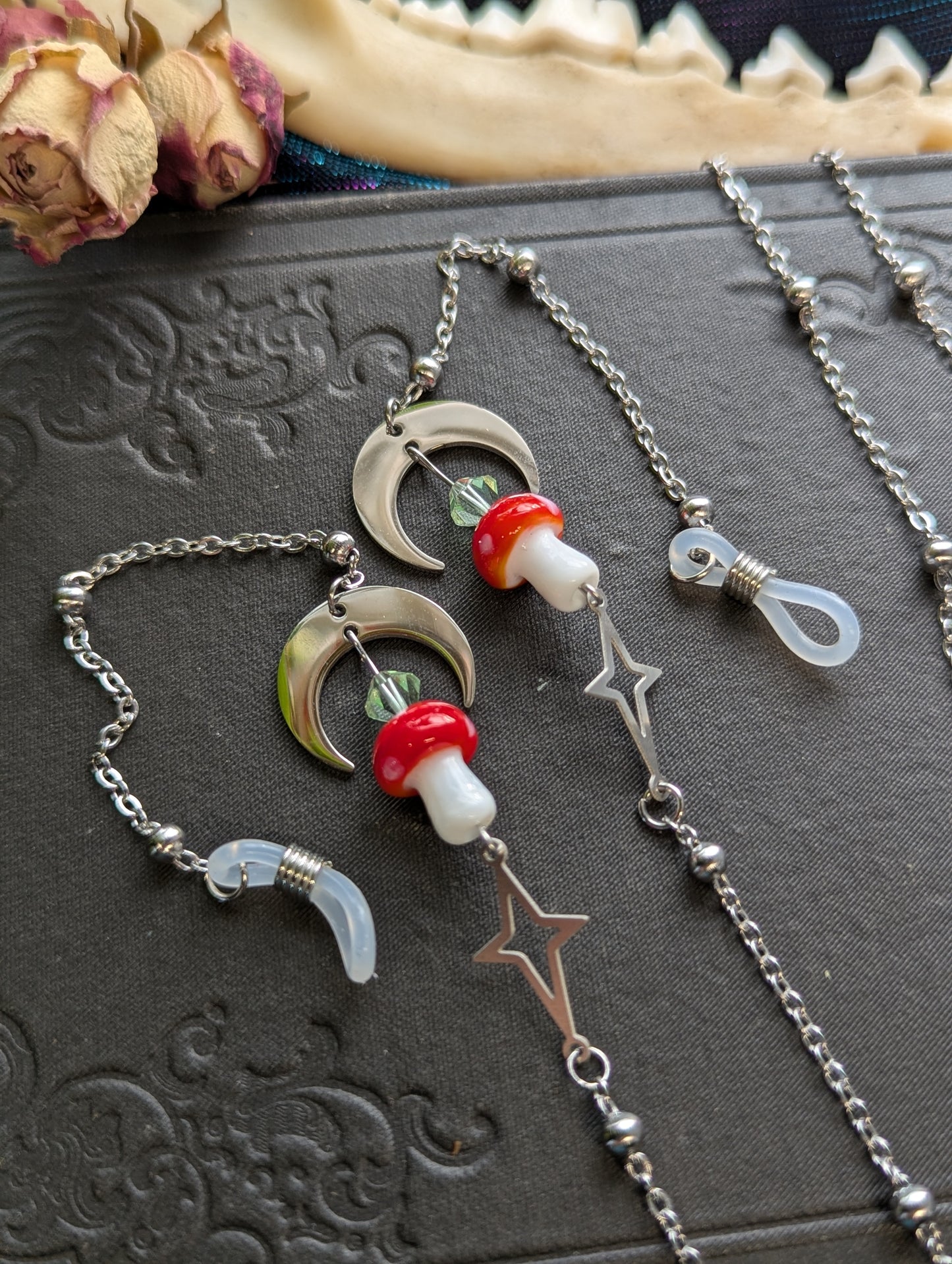 Glass Mushroom & Crystal Eyeglasses Chain