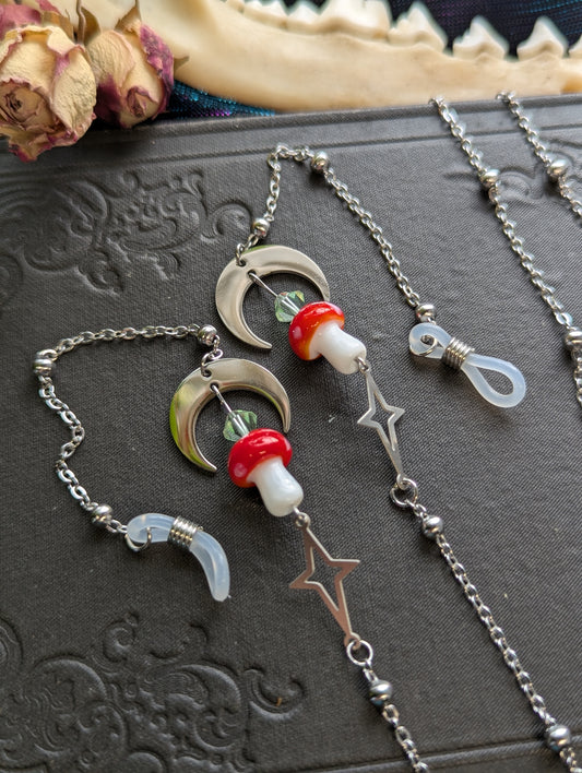 Glass Mushroom & Crystal Eyeglasses Chain