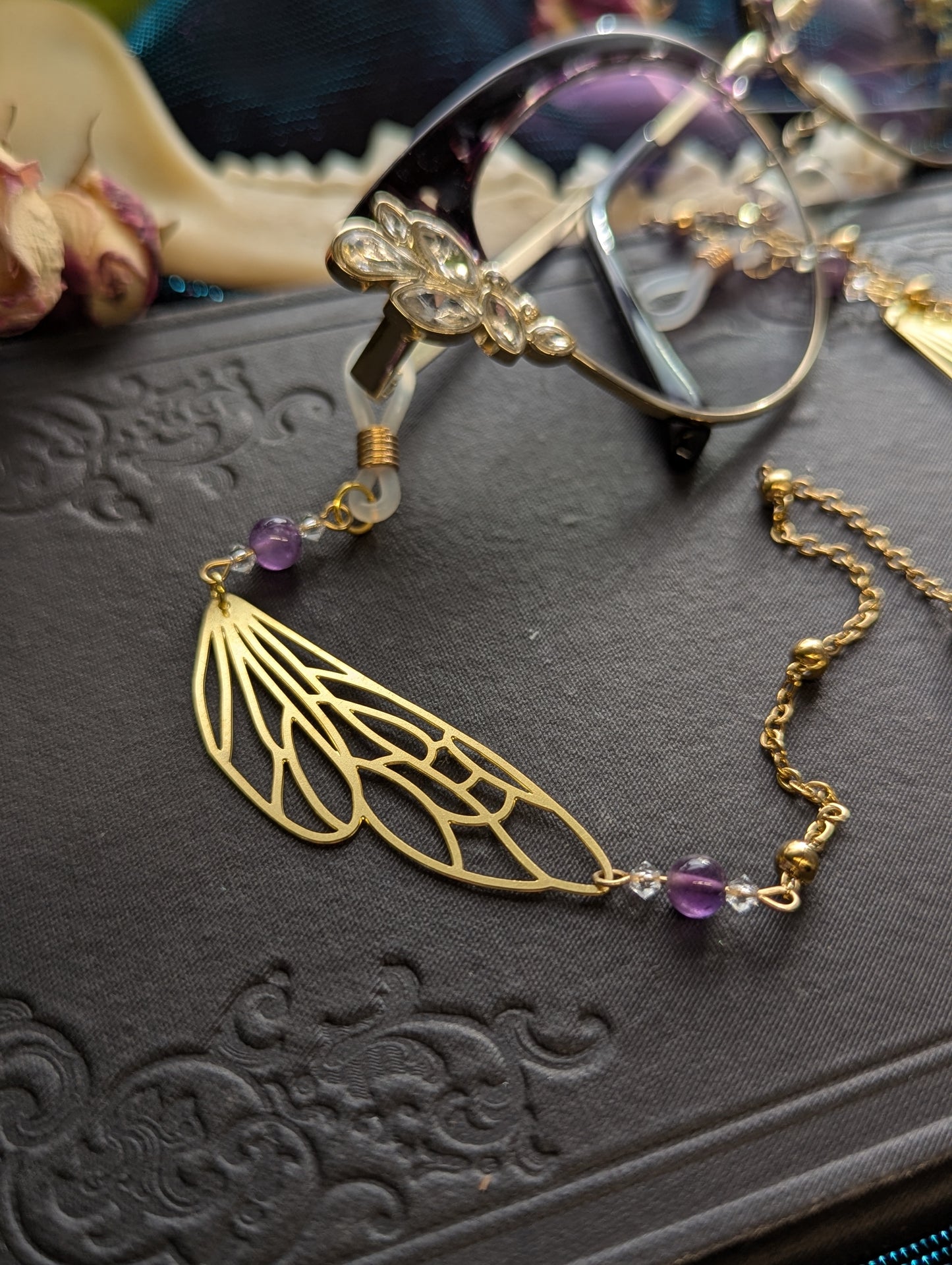 Amethyst Fey Wing Eyeglasses Chain