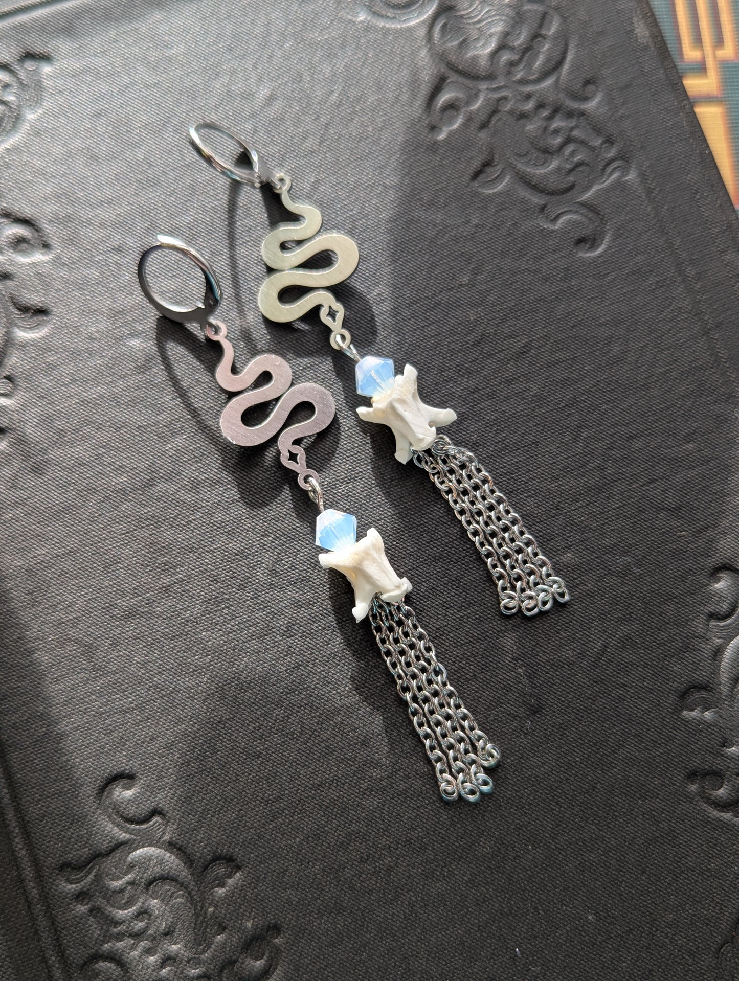 Snake Vertebrae & Opalite Chain Earrings
