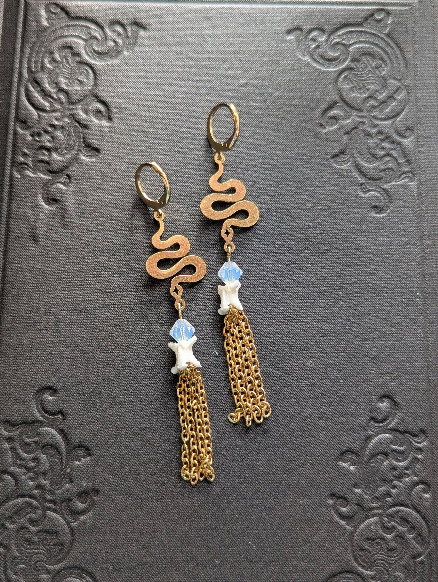 Snake Vertebrae & Opalite Chain Earrings