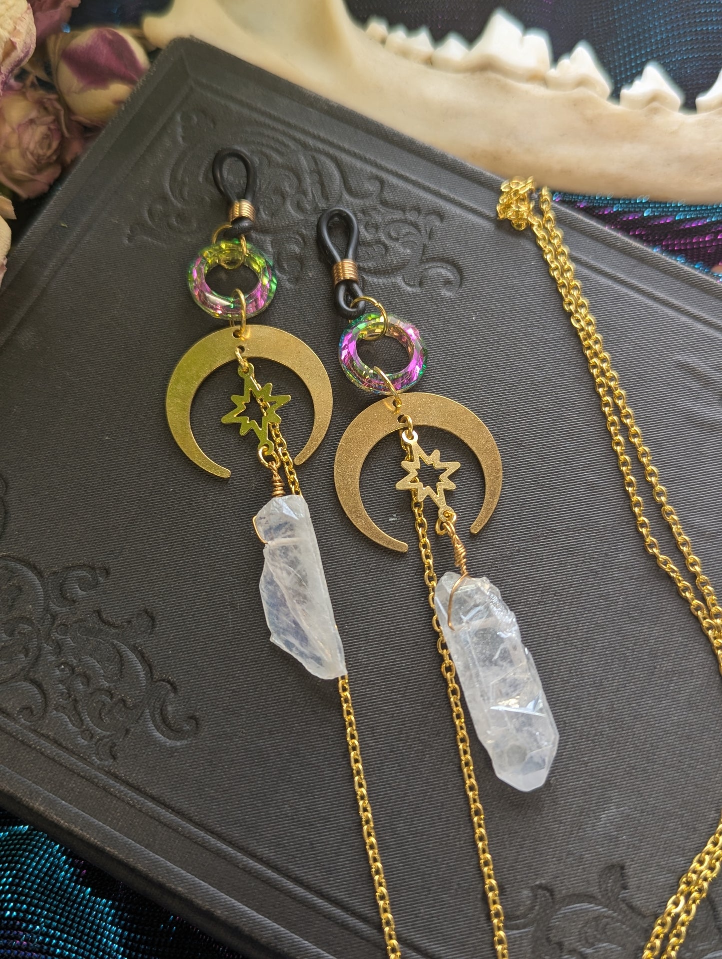 Quartz and Crescent Moon Eyeglasses Chain