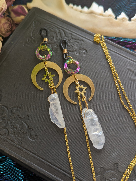 Quartz and Crescent Moon Eyeglasses Chain