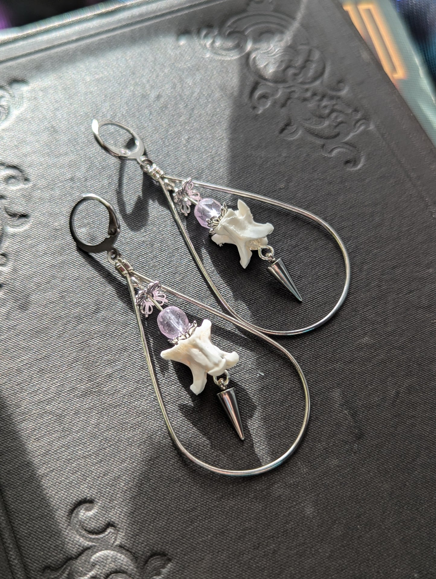Snake Vertebrae & Amethyst Earrings