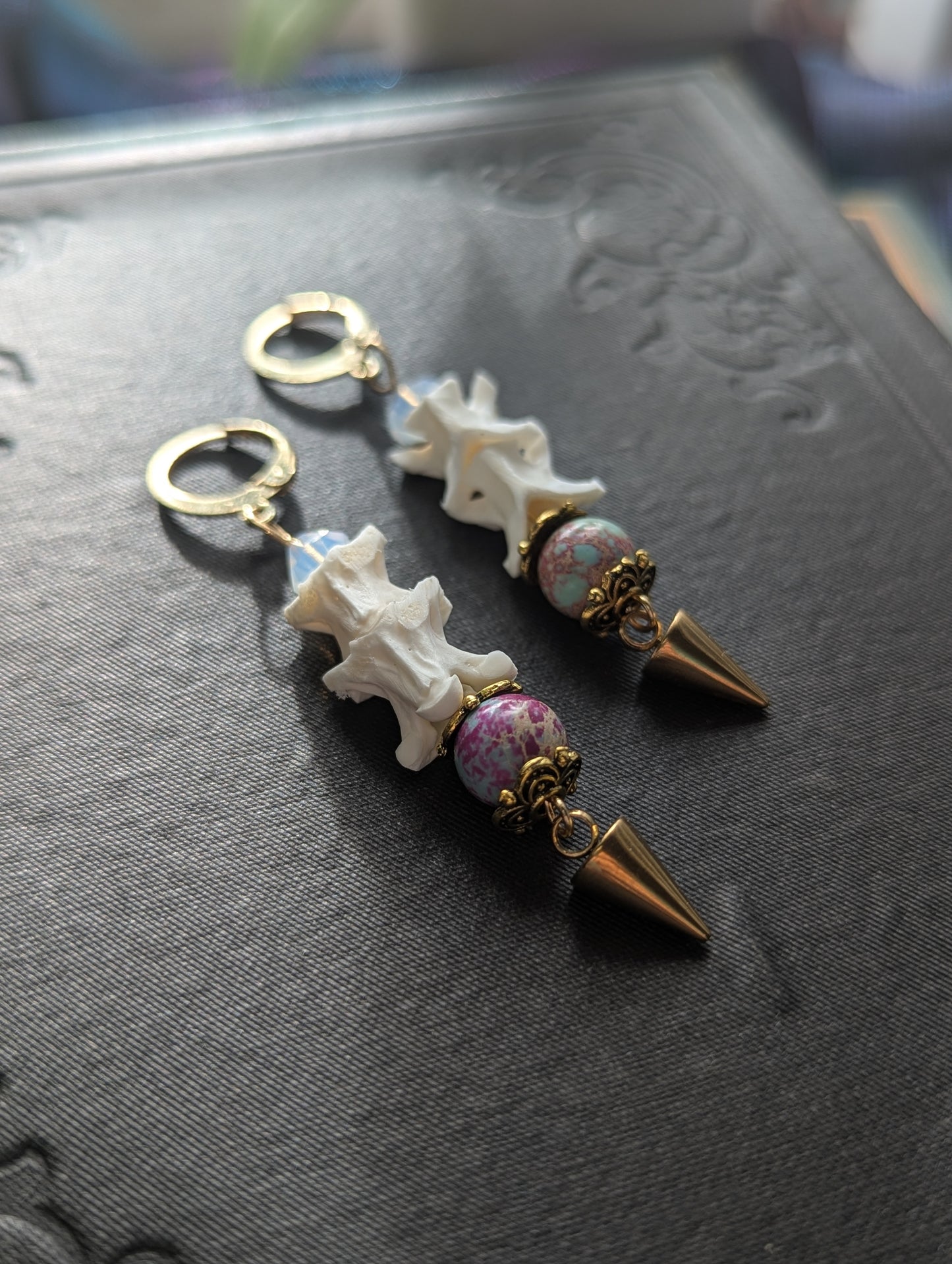 Snake Vertebrae & Jasper Earrings