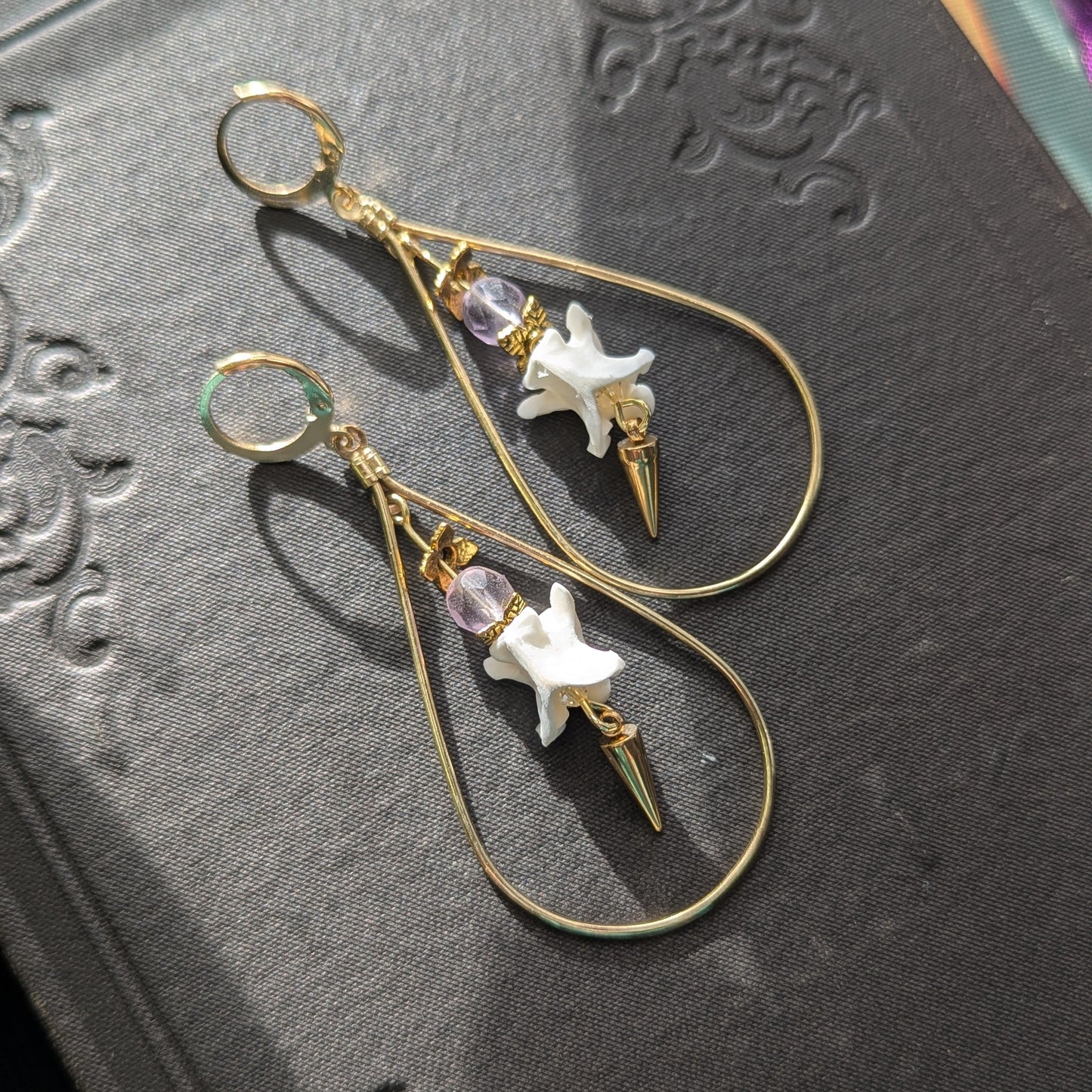 Snake Vertebrae & Amethyst Earrings