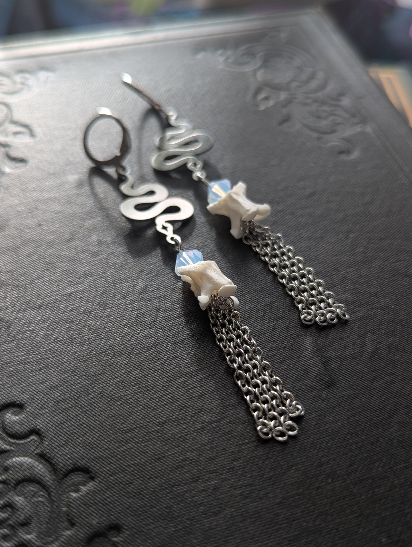 Snake Vertebrae & Opalite Chain Earrings