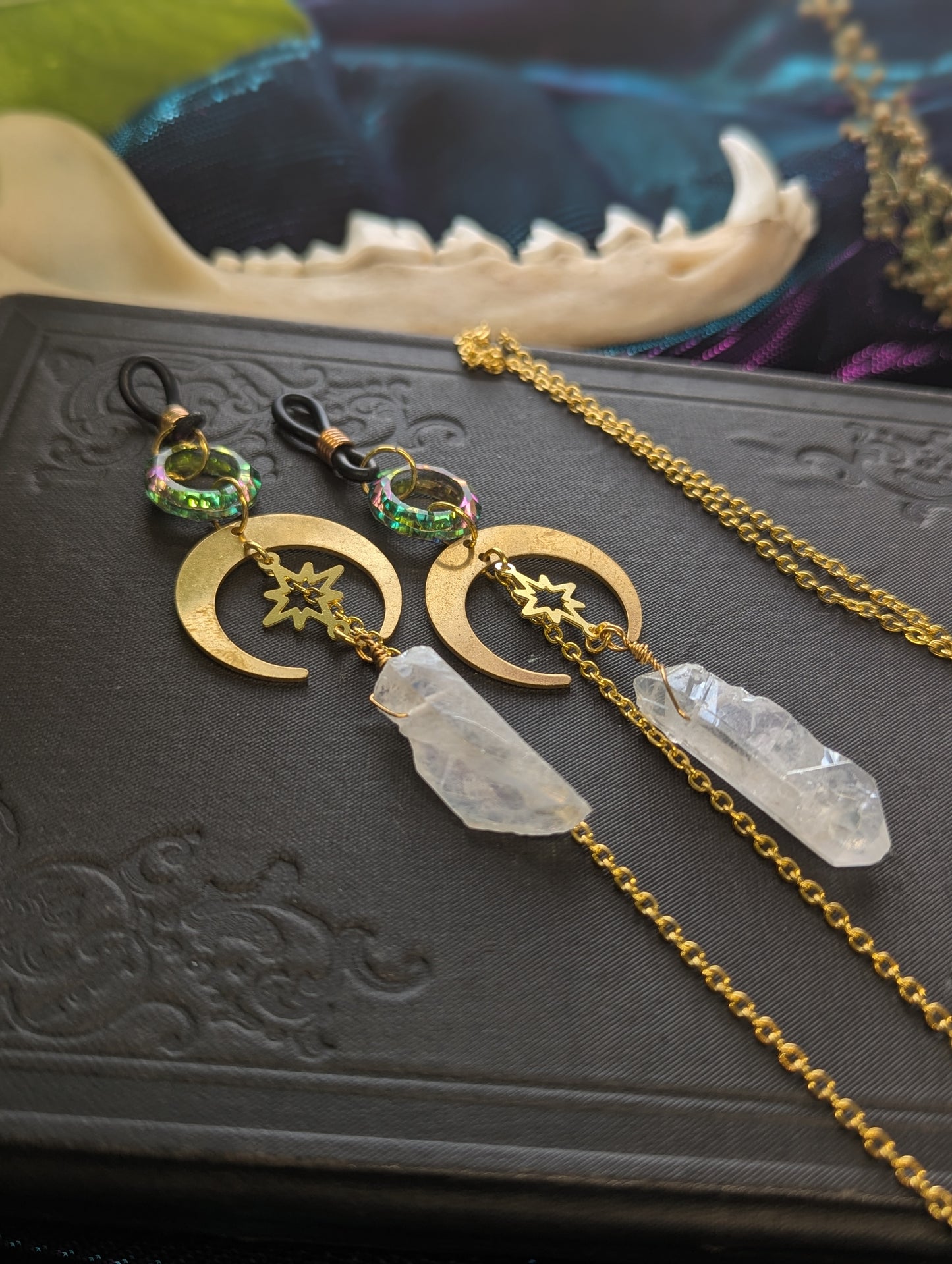 Quartz and Crescent Moon Eyeglasses Chain